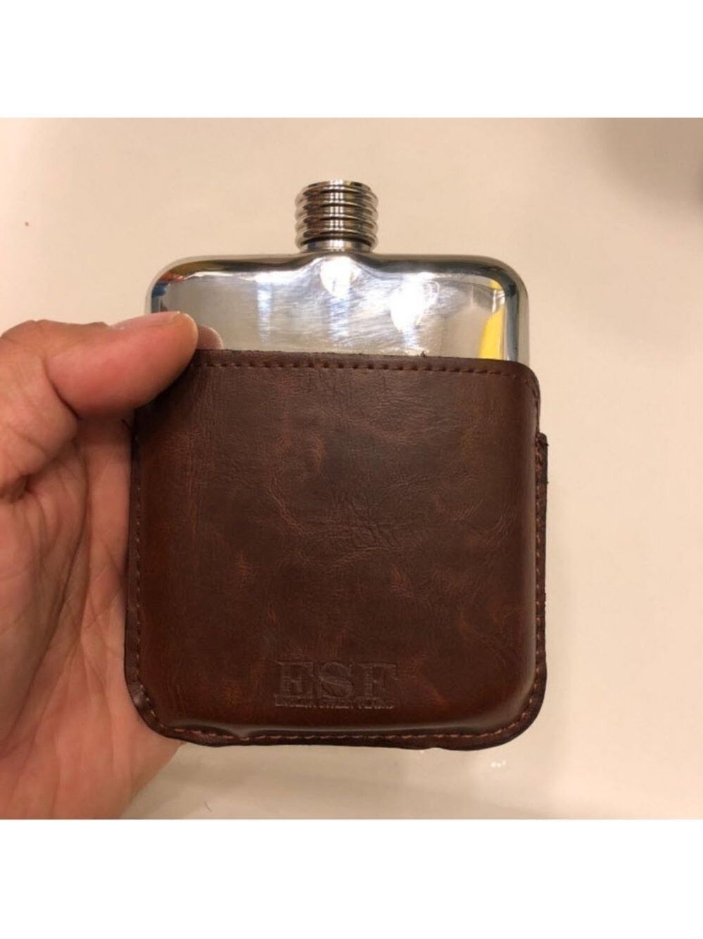 Stainless Steel 6oz Flask in vegan Leather Holster - Picture 5 of 8
